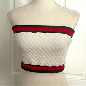 Runaway Red/Blk Striped Ribbed Textured White Bandeau Size XS